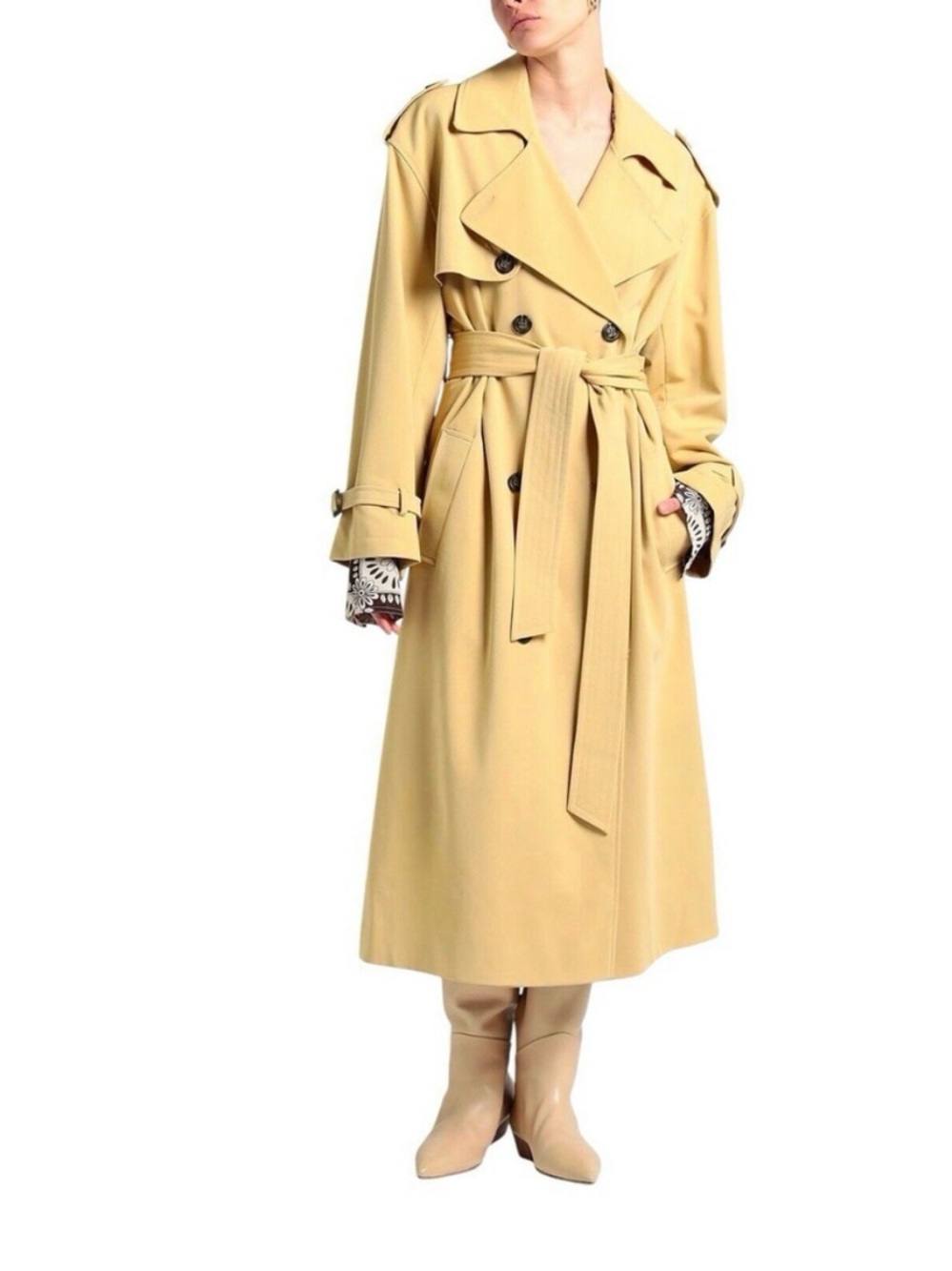 NWT Topshop Trench Coat Double Breasted Belted Sand Mustard Sz. 10